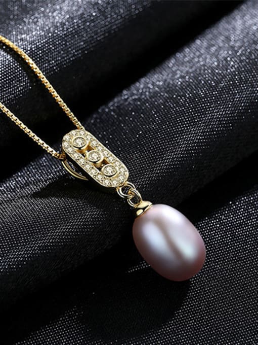 Purple Pure silver natural pearl pendant 18K genuine gold plated necklace