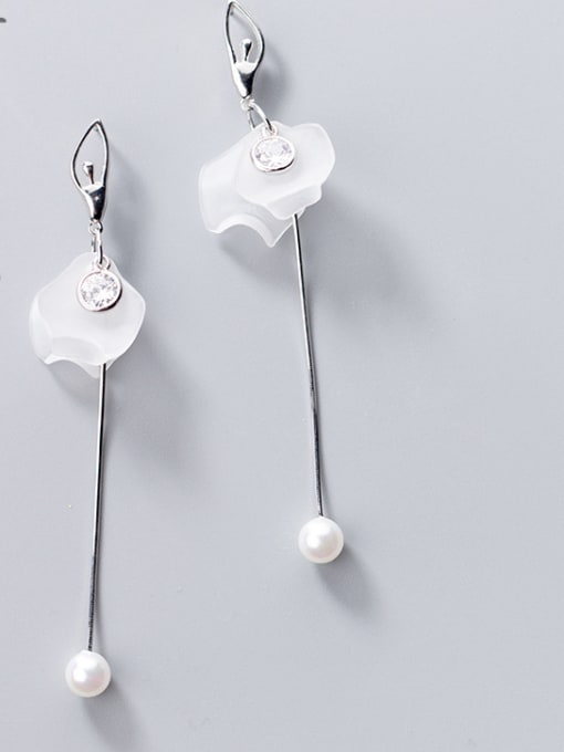 Rosh White Petal Dance Girl Pearl Pendant 925 Silver Earrings 0