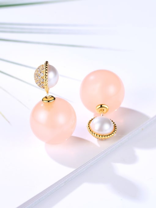 BLING SU Copper With Gold Plated Simplistic Ball Stud Earrings 2
