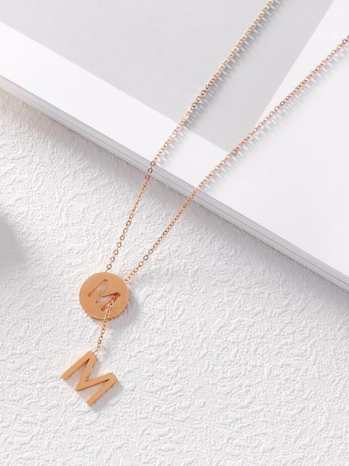 Open Sky Simple Letter M Rose Gold Plated Titanium Necklace 2