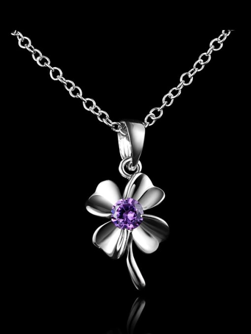 SANTIAGO Fashion Cubic Purple Zircon 925 Sterling Silver Flower Pendant 0