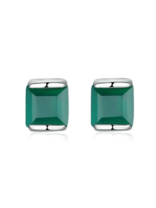 ZK Square-shape Small Stud Earrings with Agate 0