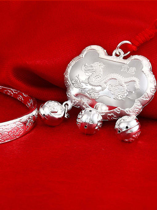 JIUQIAN Ethnic style 999 Silver Chinese Dragon-etched Children Two Pieces Jewelry Set 1