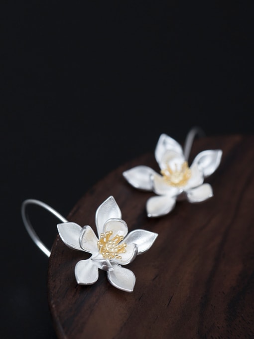 SILVER MI Retro style Lotus Flower 925 Silver Elegant Earrings 1