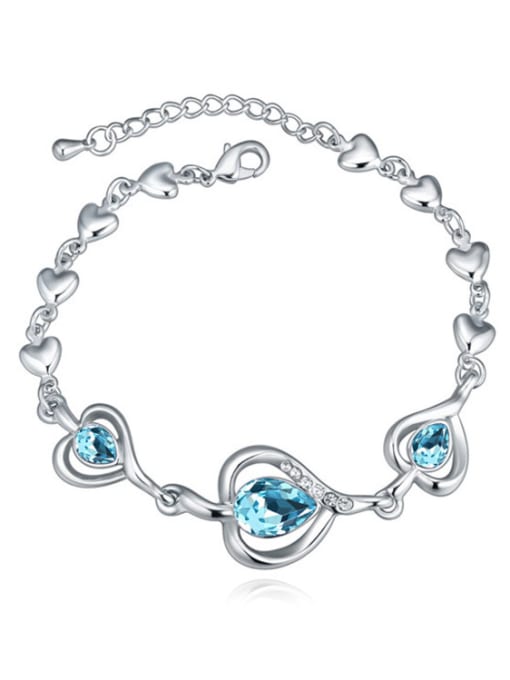 light blue Exquisite Water Drop austrian Crystals  Heart Alloy Bracelet