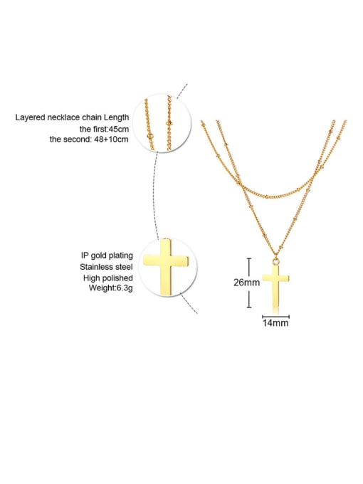 CONG Stainless Steel With Gold Plated Simplistic Smooth Cross Multi Strand Necklaces 2