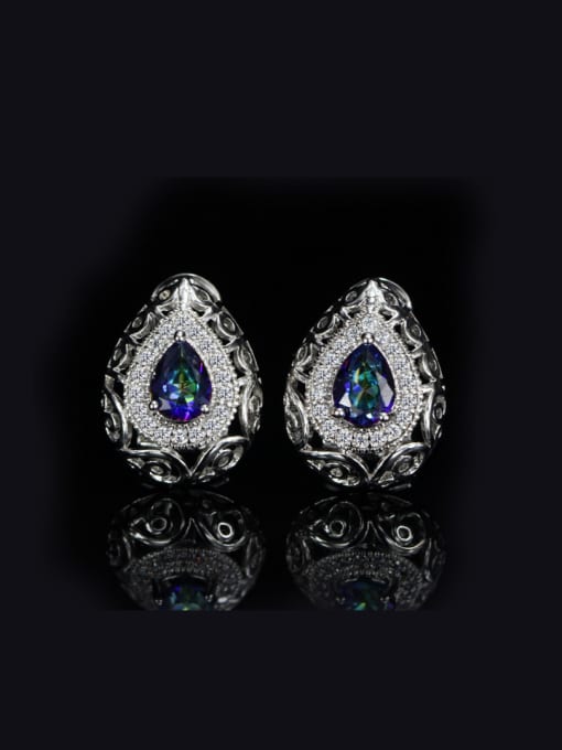 Colorful Blue Platinum 2018 Retro Water Drop Stud Cluster earring