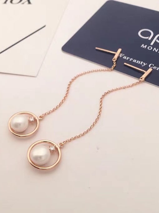 rose gold Freshwater Pearl Round Drop threader earring