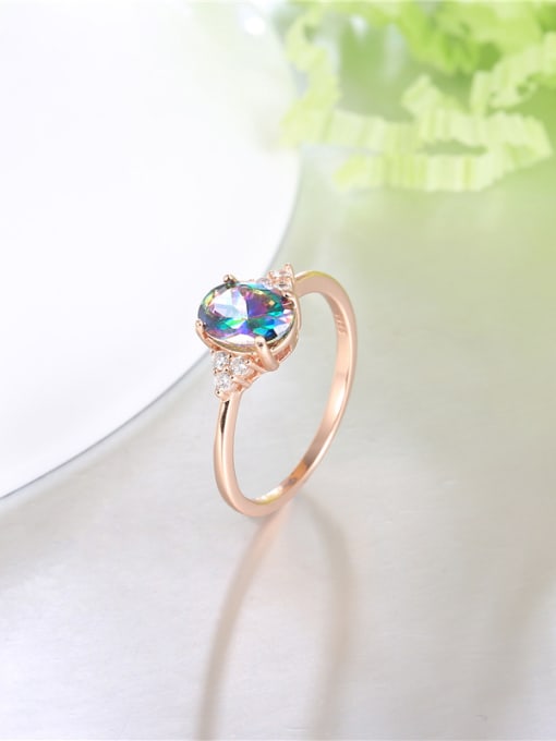 Ronaldo Rose Gold Plated Colorful Oval Shaped Zircon Ring 2