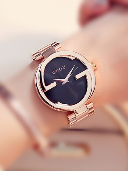 Black & rose gold GUOU Brand Simple Rose Gold Plated Watch