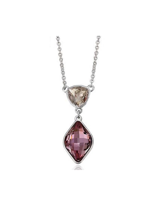 purple Copper Alloy White Gold Plated Fashion Water Drop Artificial Crystal Necklace