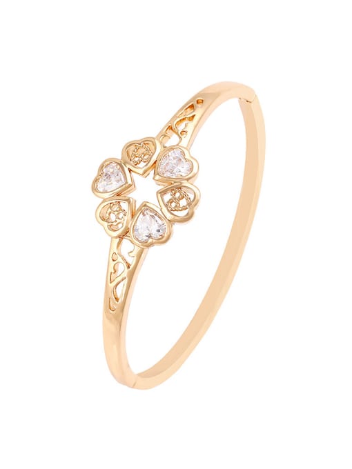 XP Copper Alloy Rose Gold Plated Fashion Hollow Heart-shaped Artificial Gemstones Bangle