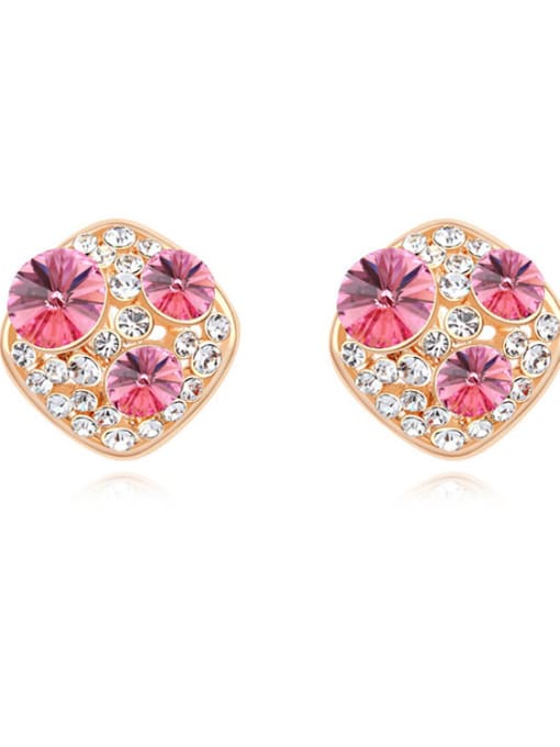 pink Fashion Cubic austrian Crystals Champagne Gold Plated Stud Earrings