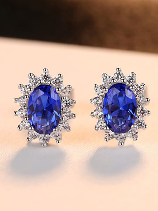 blue Sterling silver AAA zircon classic blue semi-precious stone earring