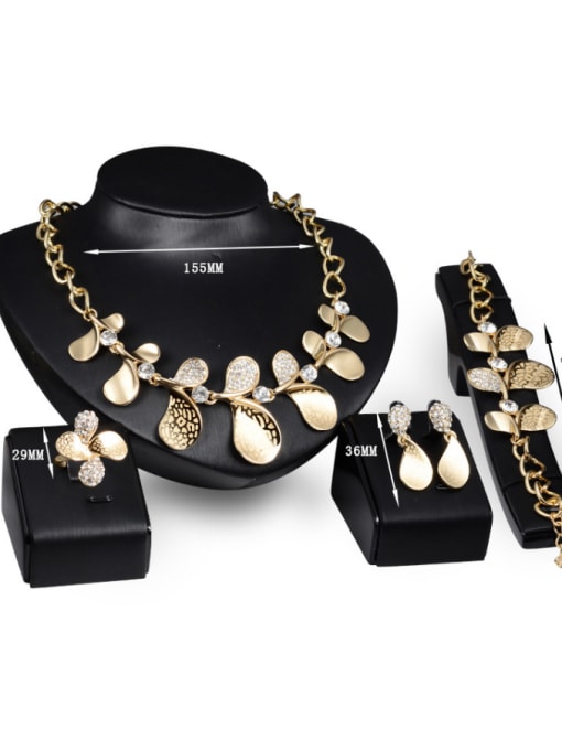 BESTIE Alloy Imitation-gold Plated Fashion Rhinestones Leaves-shaped Four Pieces Jewelry Set 2