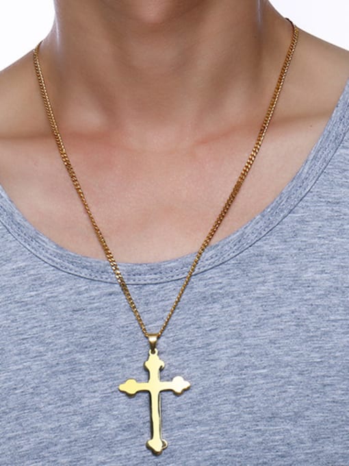 CONG All-match Gold Plated Cross Shaped Titanium Pendant 1