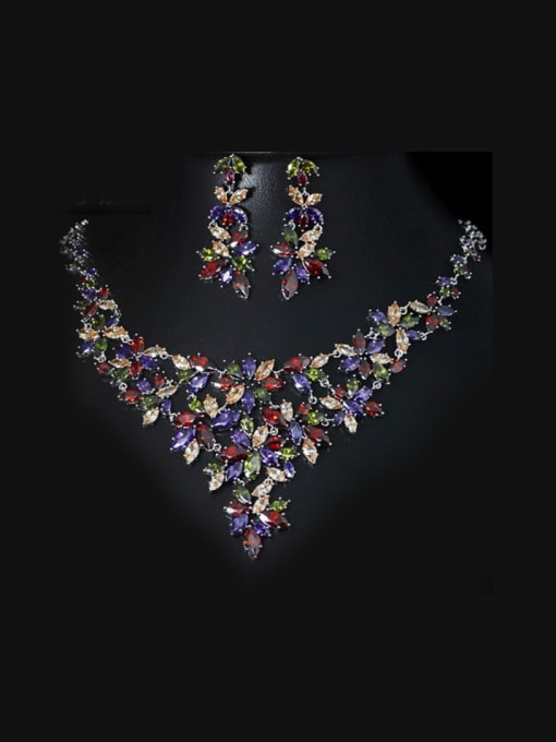 L.WIN Colorful Zircon Wedding Two Pieces Jewelry Set 0