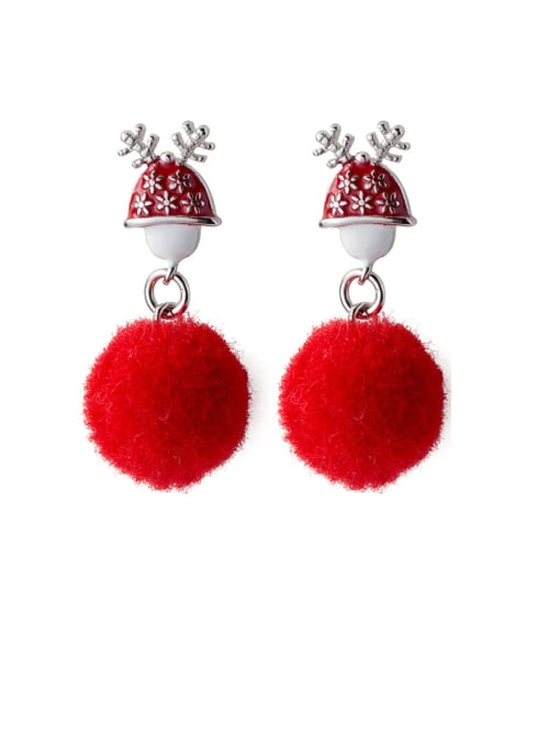 Rosh 925 Sterling Silver With Platinum Plated Cute Elk Plush Ball Drop Earrings 0