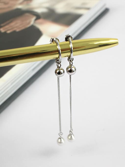 DAKA Simple Little Beads Artificial Pearl Silver Earrings 2