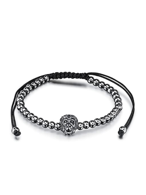 Black Fashion Lion Head Beads Adjustable Bracelet