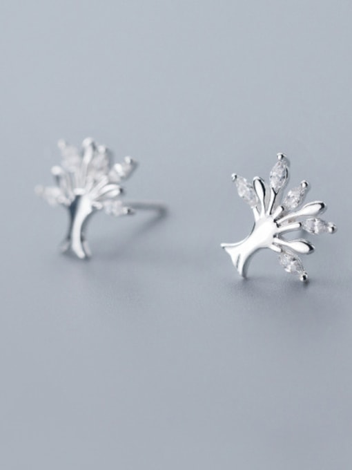 Rosh 925 Sterling Silver With Silver Plated Simplistic Tree Stud Earrings 1