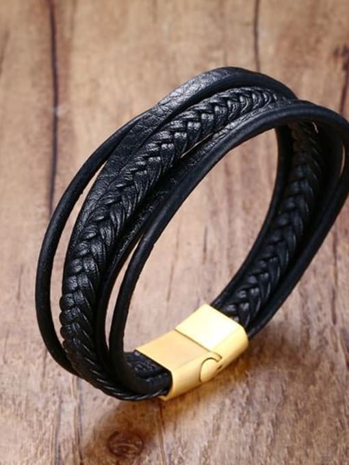 CONG Fashion Multi-layer Artificial Leather Titanium Bracelet 1