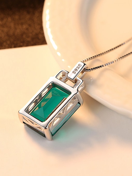 Emerald Sterling Silver Green Blue Pendant Natural Gemstone Necklace