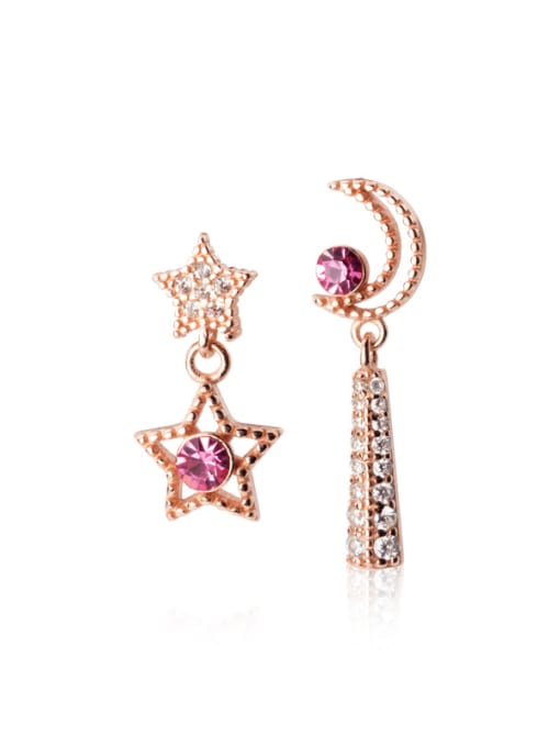 Rosh 925 Sterling Silver With Rose Gold Plated Asymmetry Star Moon  Drop Earrings 0
