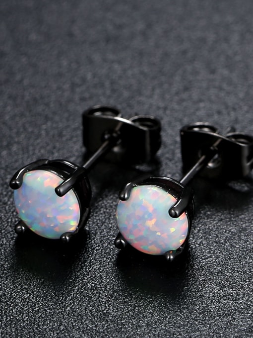 UNIENO round-shaped White-Opal Gun back-plated earrings 2