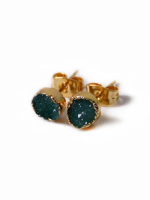 Green Tiny Round Natural Crystal Stud Earrings