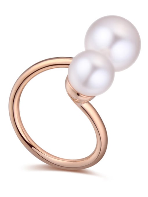 QIANZI Personalized Two Imitation Pearls Alloy Ring 4