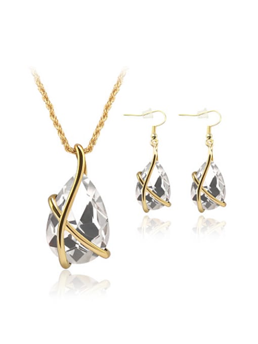 white Alloy Imitation-gold Plated Simple style Gemstone Two Pieces Jewelry Set