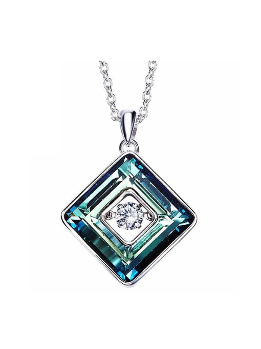 CEIDAI Fashion austrian Crystals Rotational Zircon Square Pendant 925 Silver Necklace