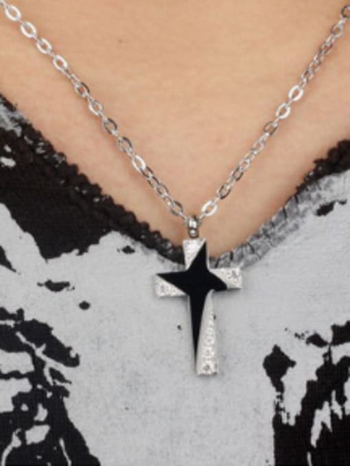 Open Sky Fashion Cross Rhinestones Titanium Lovers Necklace 1