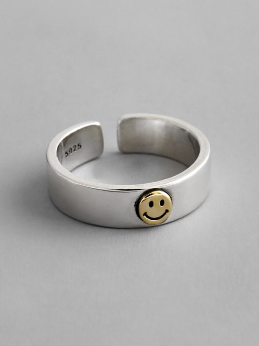 DAKA 925 Sterling Silver With Platinum Plated Cute  Smiley Face Free Size Rings