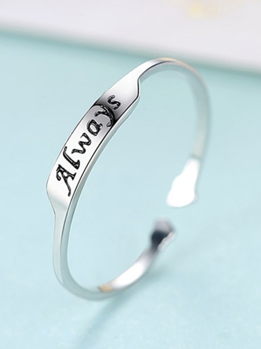platinum 925 Sterling Silver With Platinum Plated Simplistic Monogrammed Free Size  Rings