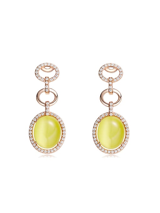 CEIDAI Fashion Yellow Opal Stone Cubic Zirconias 925 Silver Stud Earrings 0