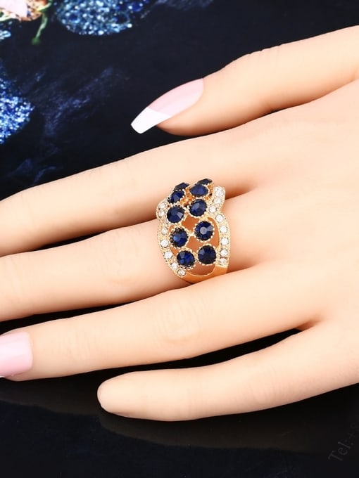 Gujin Personalized Blue Resin stones Gold Plated Alloy Ring 1