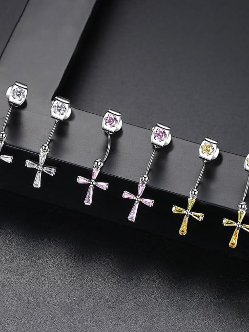 BLING SU Copper With Platinum Plated Trendy Cross Stud Earrings 1