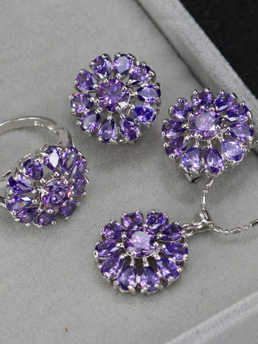 Purple Ring 6 Yards Flower Zircon Three Pieces Jewelry Set