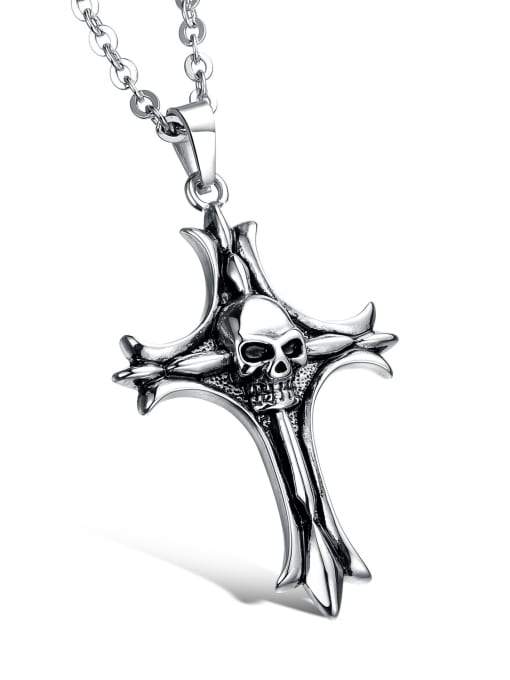 Open Sky Personalized Cross Skull Titanium Men Necklace 0