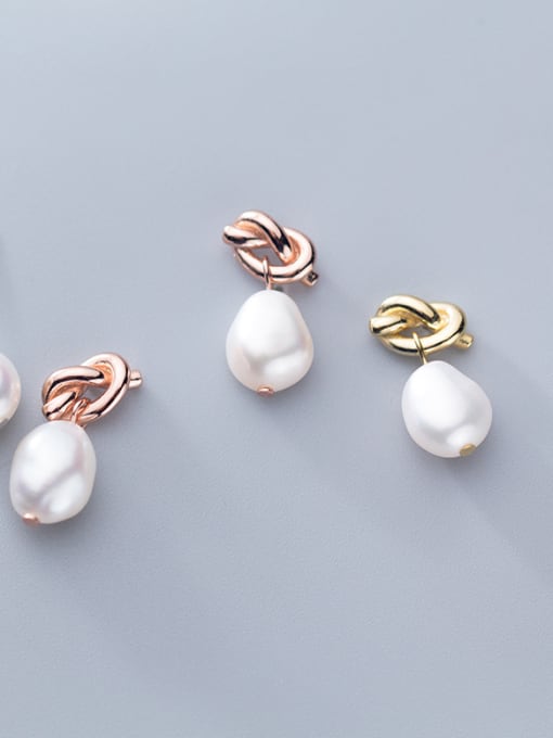 Rosh 925 Sterling Silver With 18k Gold Plated Delicate Baroque Artificial  pearl Stud Earrings 0
