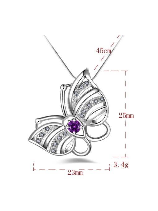 Ya Heng Fashion Shiny Cubic Zirconias Butterfly Pendant Copper Necklace 2