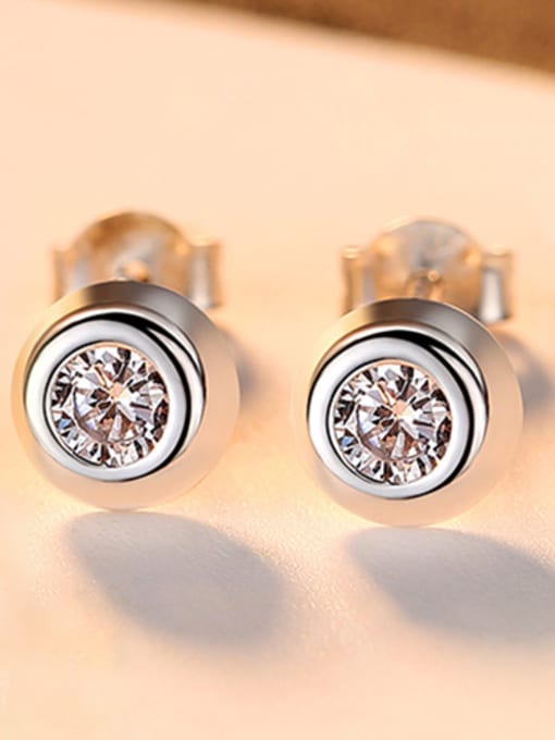 Platinum 925 Sterling Silver With Cubic Zirconia Simplistic Round Stud Earrings