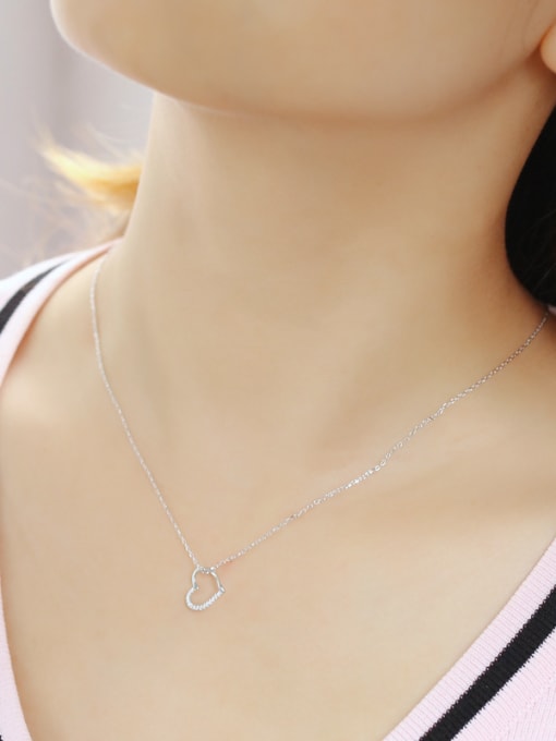 Dan 925 Sterling Silver With Cubic Zirconia  Simplistic Heart Locket Necklace 3