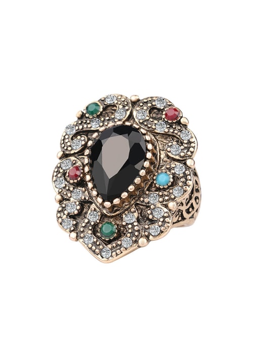 Gujin Retro style Exaggerated Resin stone Crystals Antique Gold Plated Ring 0