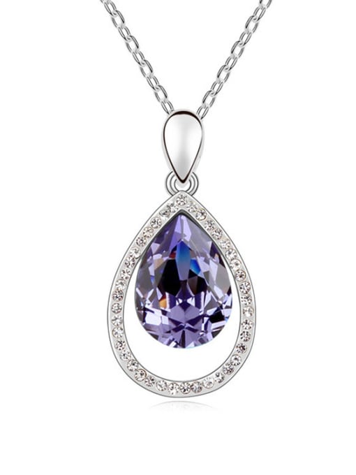purple Simple Water Drop shaped austrian Crystal Pendant Alloy Necklace