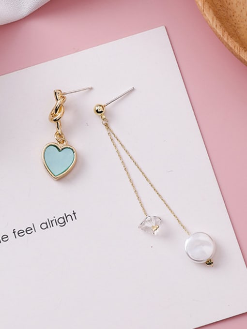 B Blue Alloy With Rose Gold Plated Simplistic Asymmetry Heart Drop Earrings
