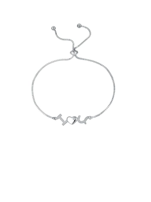 platinum Copper With Cubic Zirconia  Simplistic Monogrammed Adjustable Bracelets