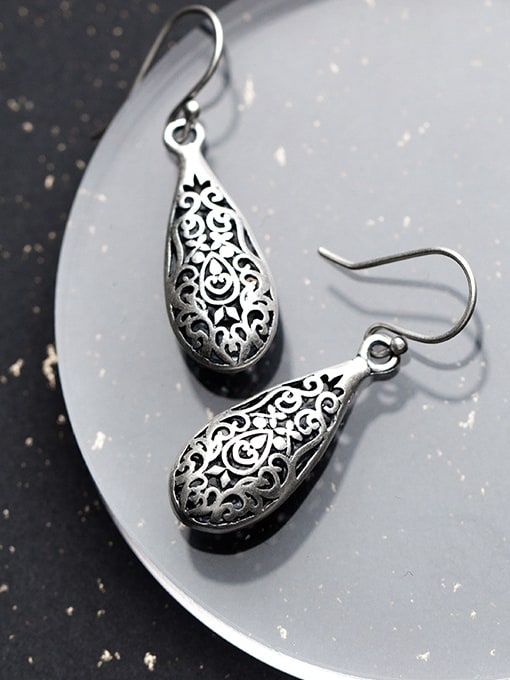 Rosh Retro Water Drop Shaped S999 Silver Drop Earrings